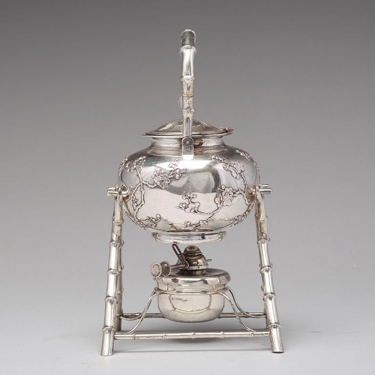 A Chinese Export silver kettle-on-stand, mark of Luen Wo, Shanghai, circa 1880-1925.