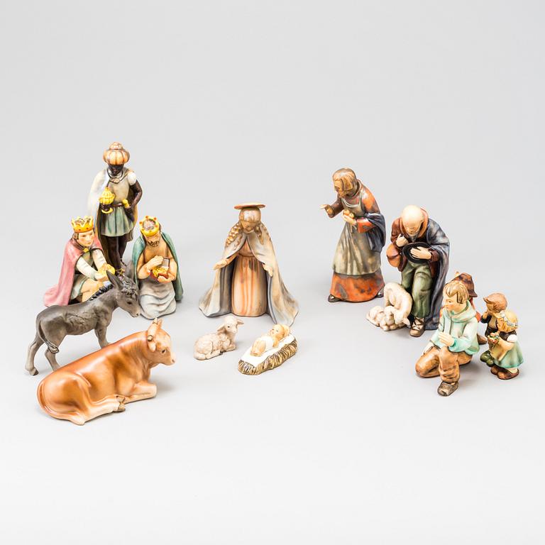 A 14 piece porcelain Nativity Set from M.I. Hummel, Goebel, West Germany 1972-1989.