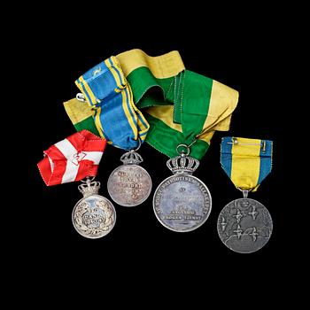 PARTI MEDALJER, 4 st, silver, bla "Pro Dania", Danmark och Sverige.