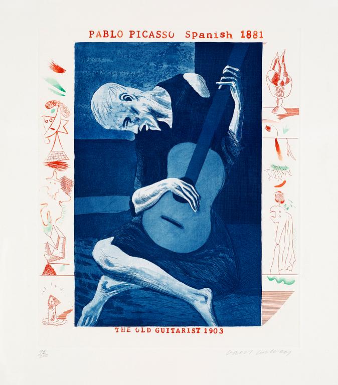 David Hockney, "The old guitarist", from: "The blue guitar".