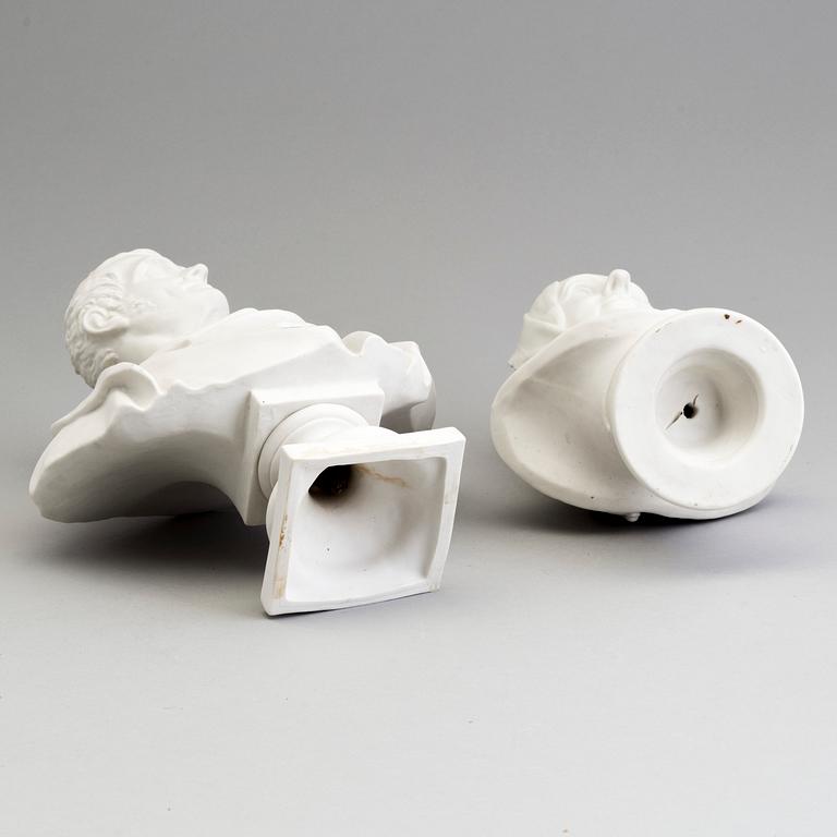 TWO PARIAN BUSTS, Gustafsberg, second half of the 19th century.
