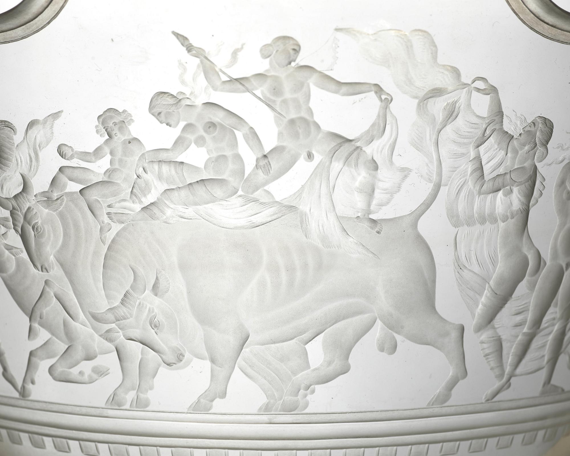 Simon Gate, a Swedish Grace engraved "Bacchus" bowl, Orrefors, Sweden 1926, engraved by Arthur Diessner.