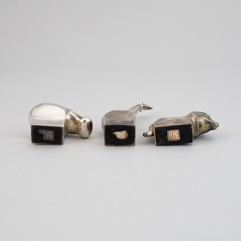 Three silver plated zinc figurines, Dansk Designs, Japan, including Gunnar Cyrén.
