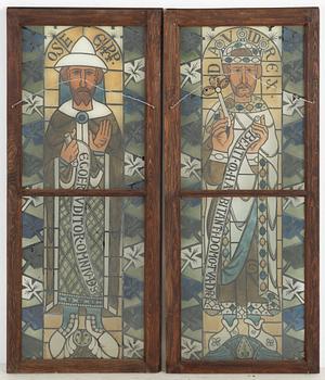A pair of painted windows, around 1900.