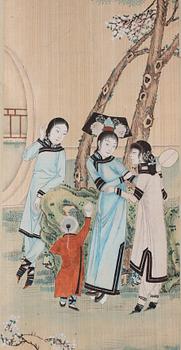 A Chinese painting by anonymous artist, ink and colour on silk, late Qing dynasty.