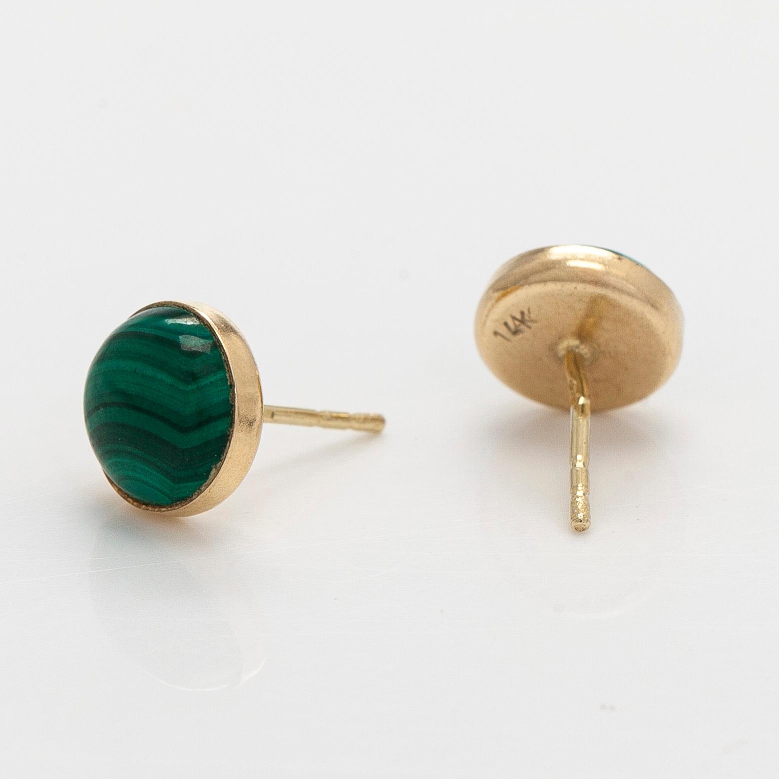 Smyckesset, 3 delar, collier, ring och örhängen, 14K guld och malakit.