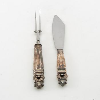 Johan Rohde, carving knives, a pair, sterling silver, "Konge/Acorn", Georg Jensen, Denmark, after 1945.