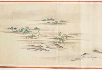 A Japanese Makimomo, ink and colour on paper, Meiji (1868-1912).