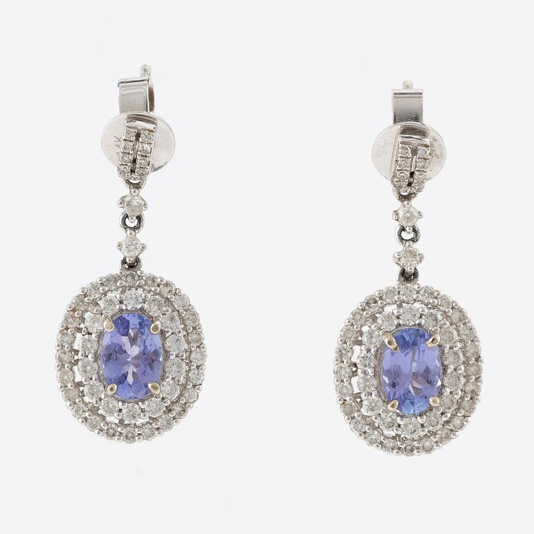 Earrings, 14K white gold with tanzanites and brilliant-cut diamonds.