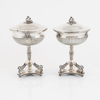 Carl Petter Lampa, a pair of silver sugar centerpiece bowls, Stockholm, Sweden, 1826.