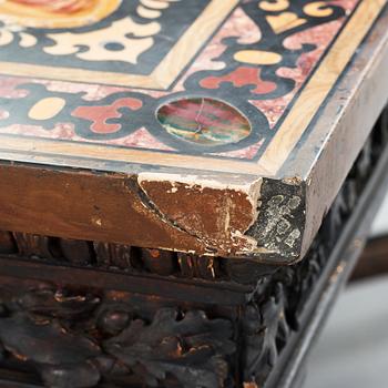 A pietre dure top, Italy, circa 1900, probably Rome or Naples. The stand in Louis XIV-style.