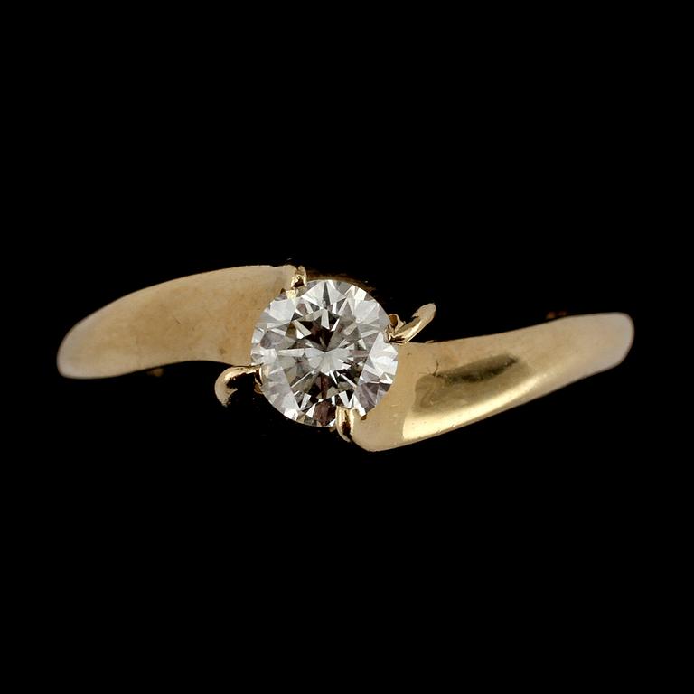 RING, 14k guld med briljantslipad diamant ca 0.4 ct, 1900-talets slut. Vikt 3 g.