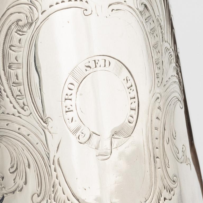 An English Rococo Silver Coffee Pot, mark of Richard Gurney & Co, London 1749.
