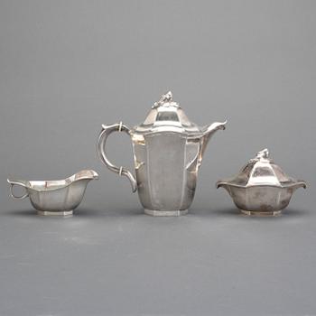 KAFFESERVIS, 3 delar. Silver, GAB Stockholm 1938. Tot ca 930 g.