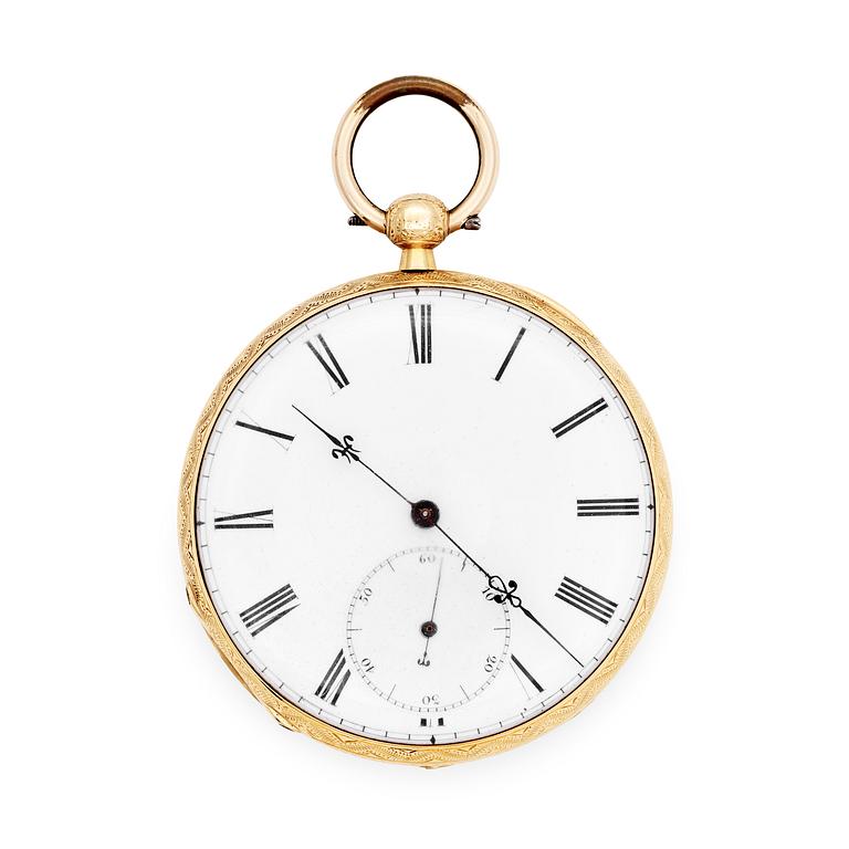 A gold ancre pocket watch, Moulinir, Genève, c. 1900.