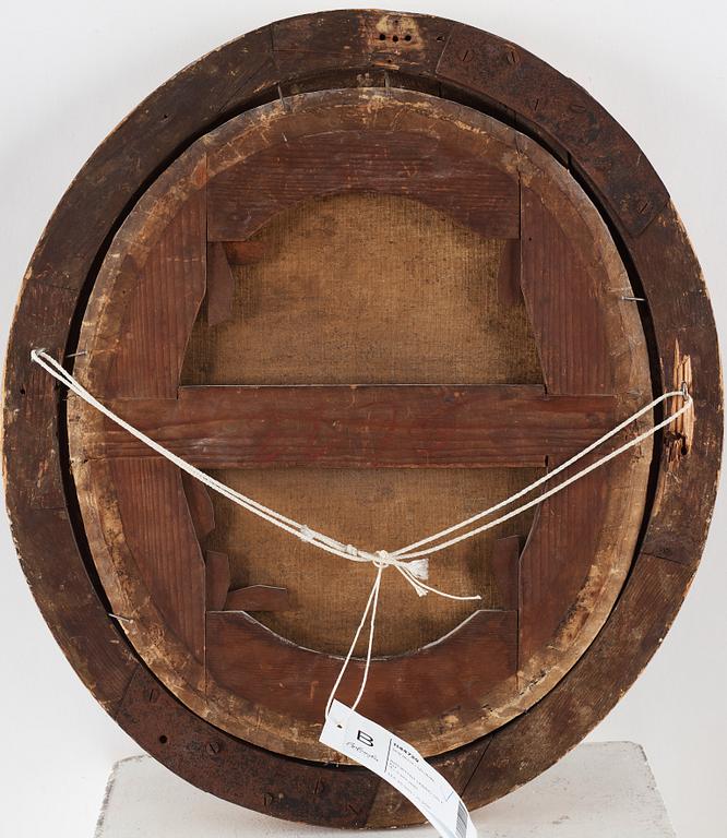 Okänd konstnär 1700-tal. Oval, uppfodrad duk 35 x 31 cm. Samtida ram.
