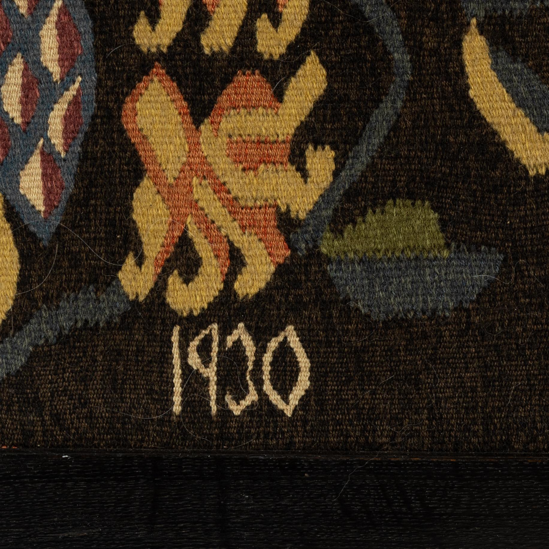Vävnad, 'Svandynan från Vemmenhög' slätväv, daterad 1931.