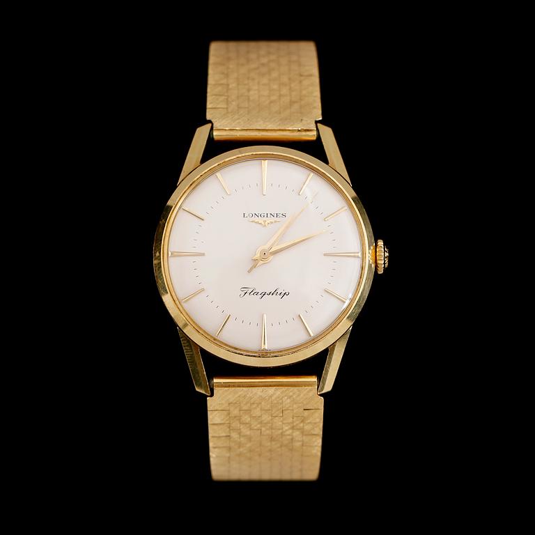 ARMBANDSUR, 18K, Longines Flagship, 1960/70-tal. Total vikt med urverk ca 69 gram.