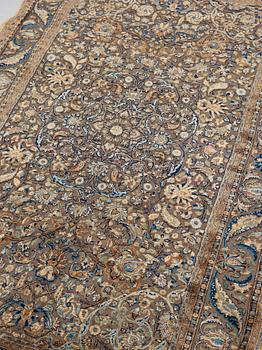 A RUG. A semi-antique silk Kashan Souf (in relief). 210 x 131,5 cm (as well as one cm flat weave at each end).