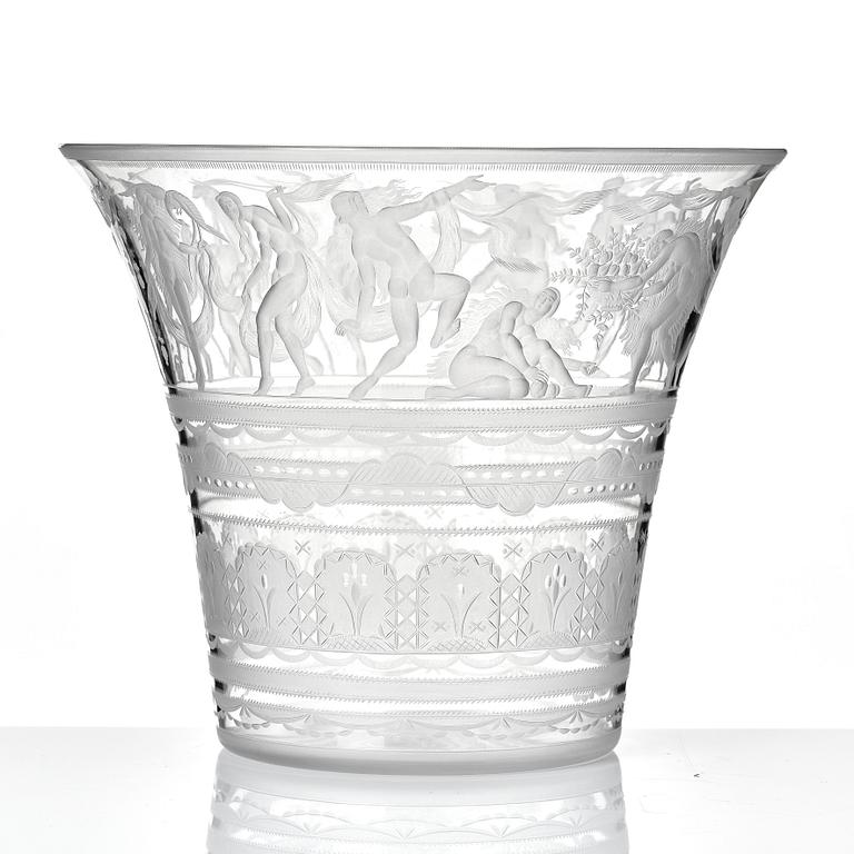 Simon Gate, a Swedish Grace engraved glass bowl, Orrefors, Sweden 1926.