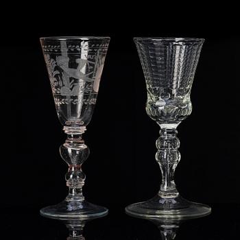 A german cut glass beaker, and a an engraved beaker, 18th century.