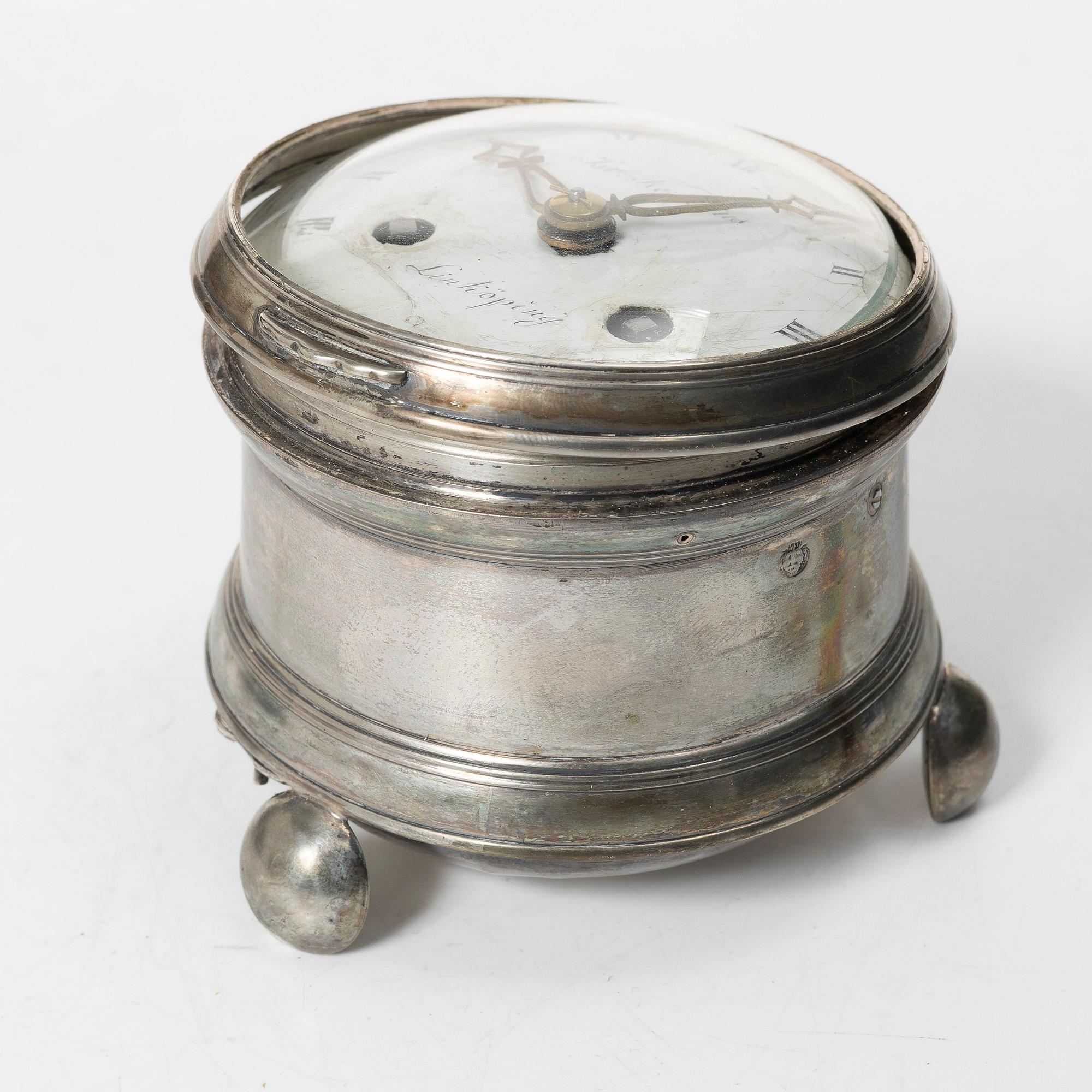 A silver carriage clock by I. Nesselius (watchmaker 1811-46), case by P. G. Strömberg, Linköping 1820.