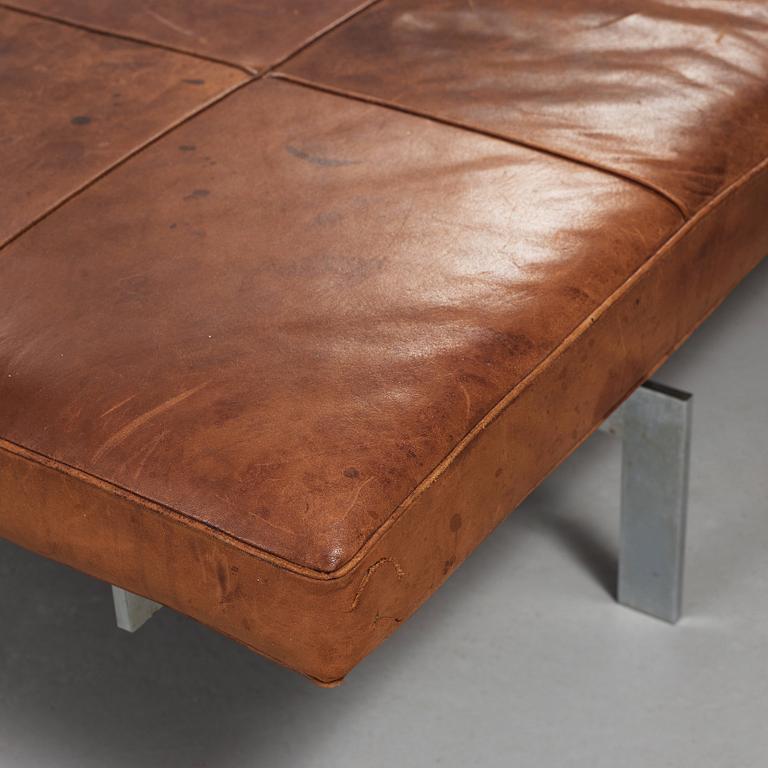 Poul Kjaerholm, A 'PK-80' steel and brown leather daybed, E Kold Christensen, Denmark.