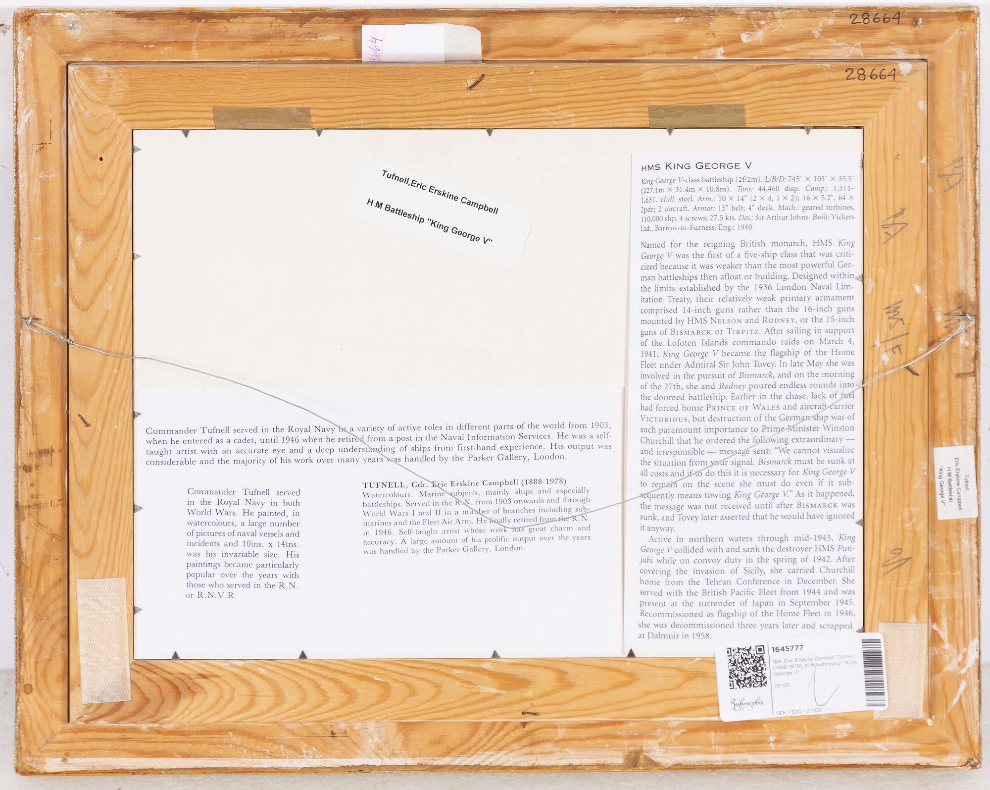 Eric Erskine Cambell Tufnell, H M battleship "King George V".