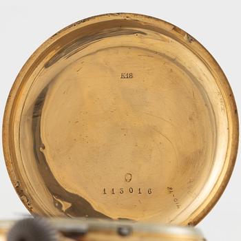 Pocket watch, 18K gold, hunter, calendar, 49.5 mm.