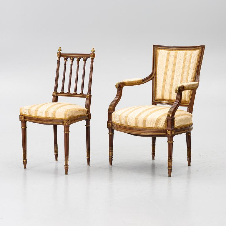 A seven-piece seating group, Louis XVI style, early 20th Century.