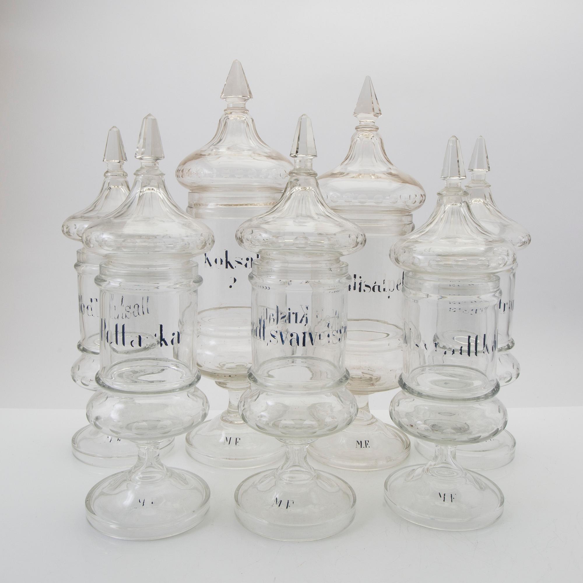 Apothecary jars, 7 pieces, first half of the 20th century.
