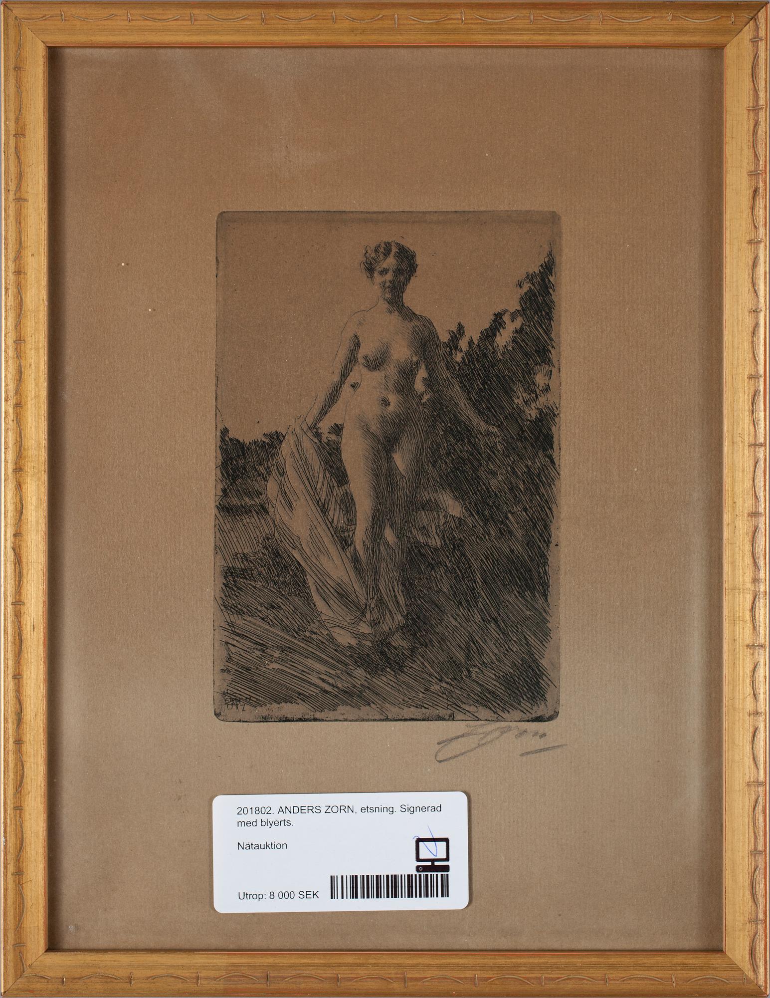 ANDERS ZORN, etsning. Signerad med blyerts.