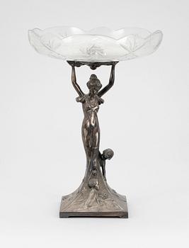 SKÅL PÅ FOT, nysilver och glas, jugend, 1900-talets början.