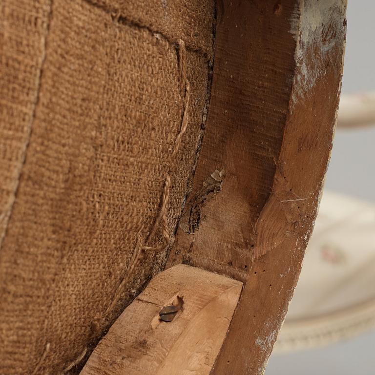 A set of four Gustavian late 18th century armchairs.