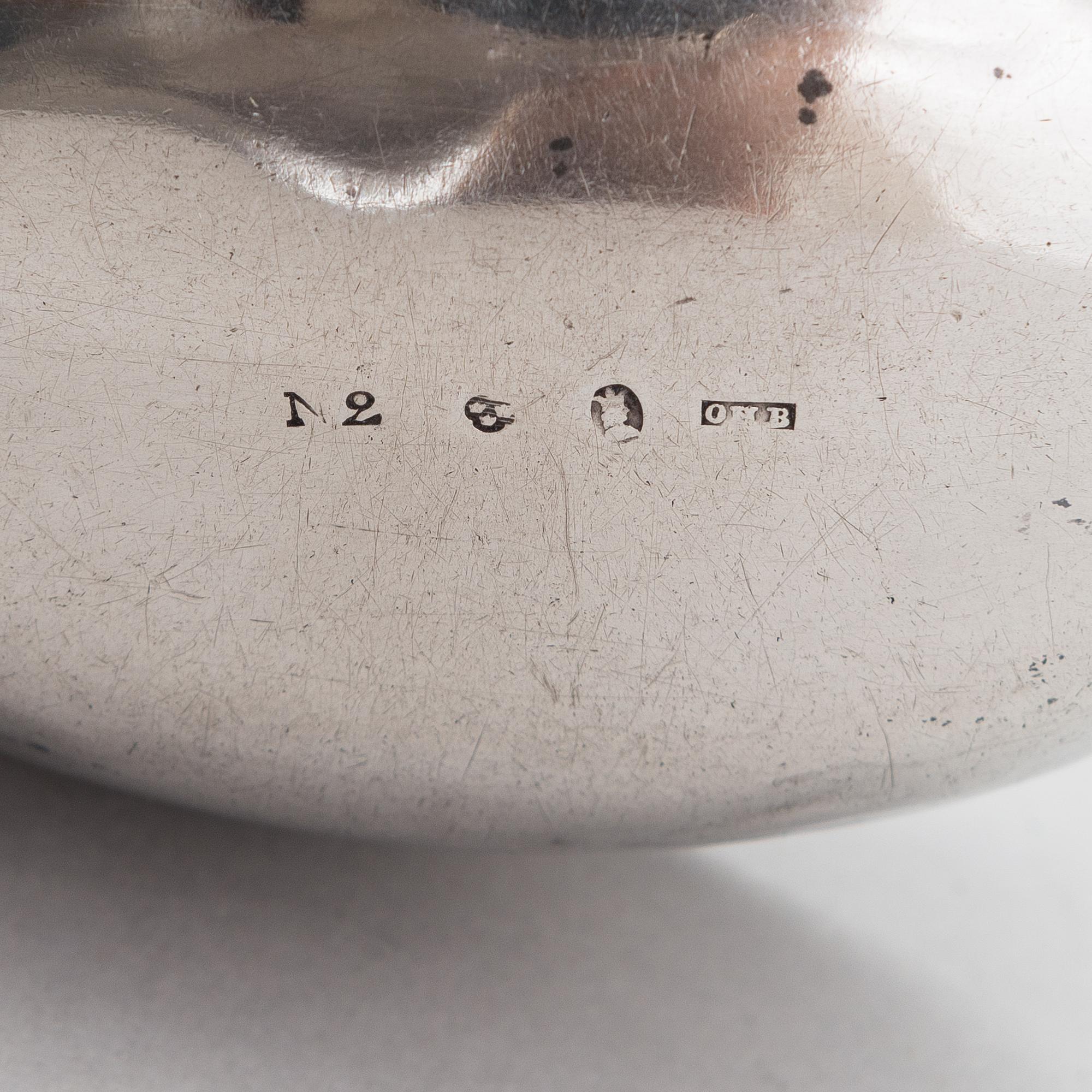 Four silver ladles, Sweden and England, 18th and 19th centuries.