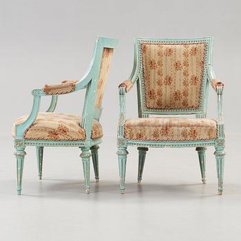 Melchior Lundberg d.ä., A pair of Gustavian late 18th century chairs by Melchior Lundberg, master 1775.