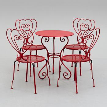 GARDEN FURNITURE, a table and four chairs, late 20th century.