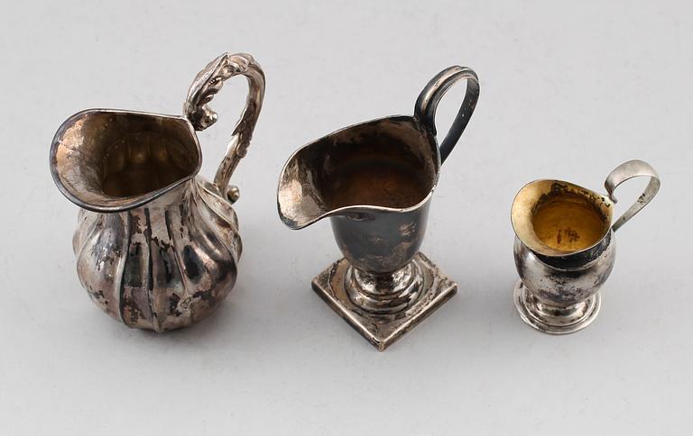 GRÄDDKANNOR, 3 st, silver, 1800-/1900-tal. Vikt ca 226 g.