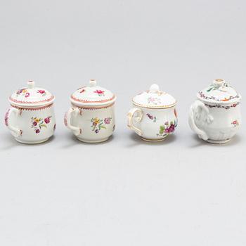 Four 18th century porcelain cream cups. Qianlong (1736-1795).