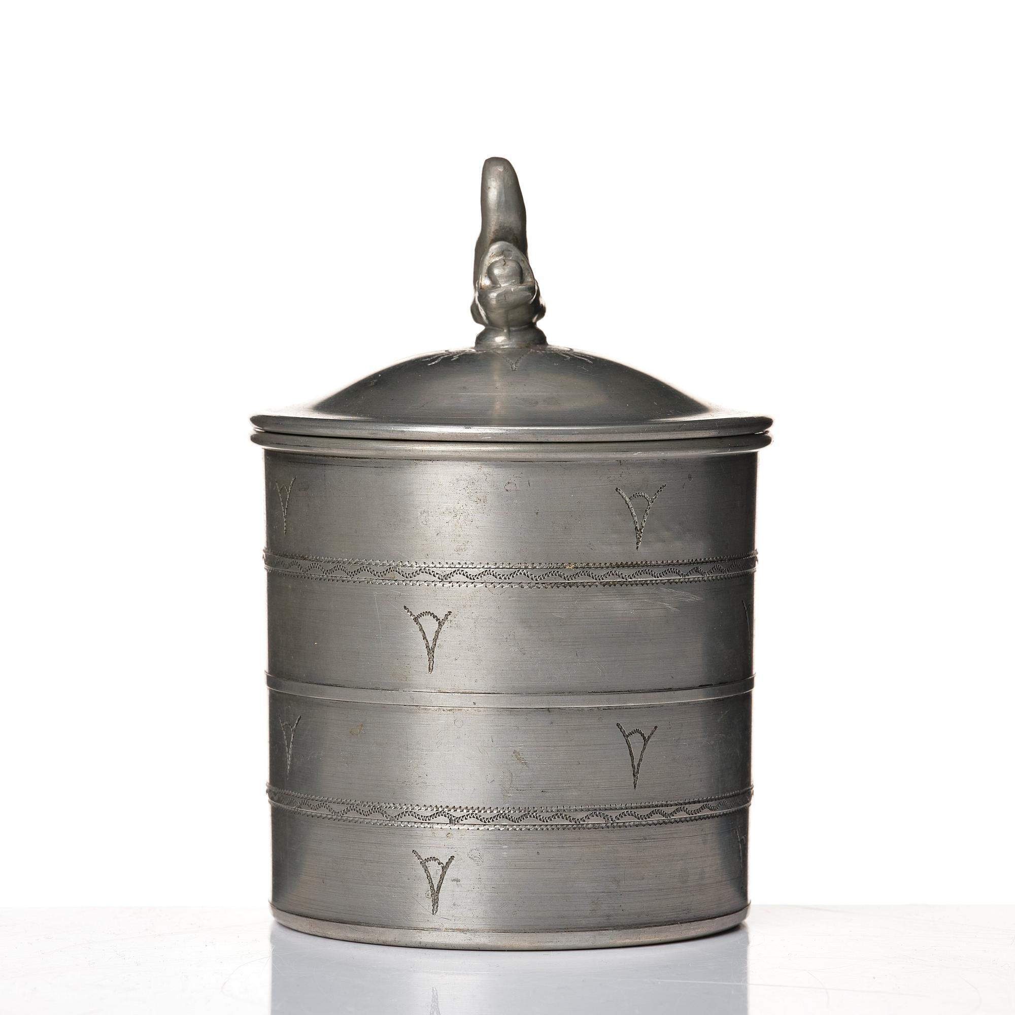 Estrid Ericson, a lidded pewter jar, Svenskt Tenn, Stockholm 1925, model A 42.