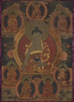 Thangka, Medicin Buddha, Tibet, sent 1900-tal.