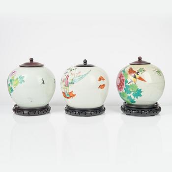 A set of three Chinese famille rose jars, 20th Century.