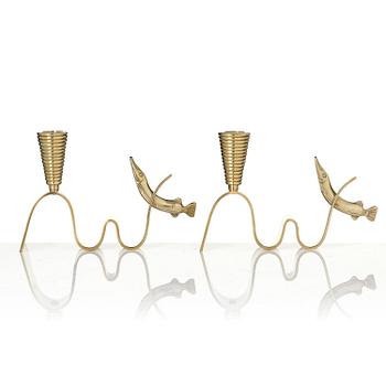 Carl-Einar Borgström, a pair of “Tyfon” candlesticks, Ystad-Metall, 1940s–50s.