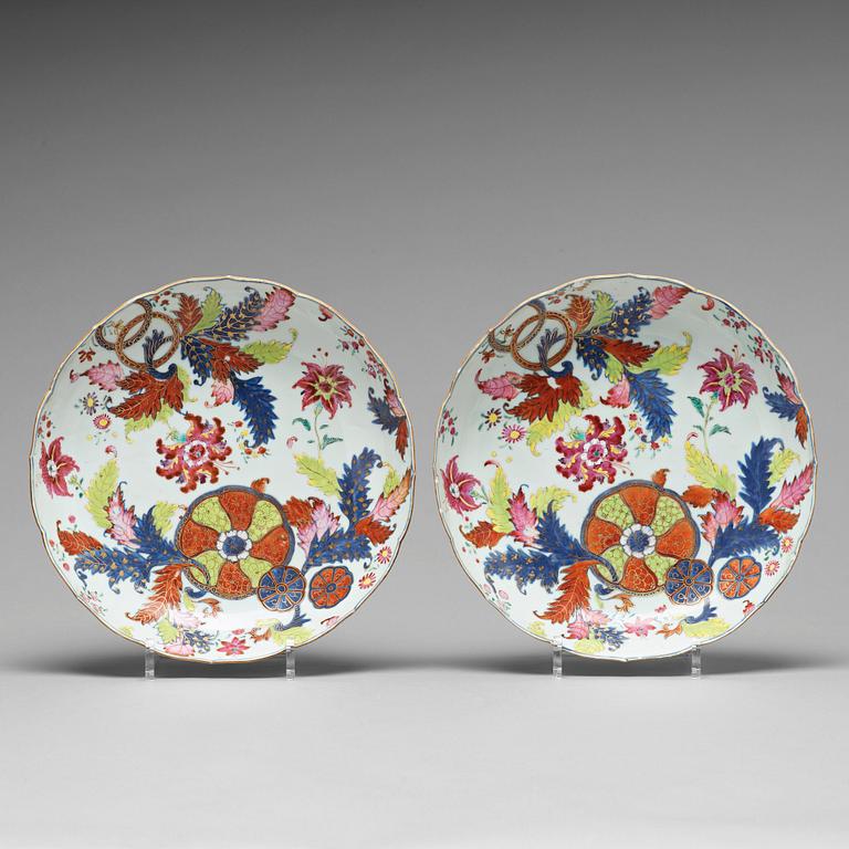 A pair of famille rose 'tobacco leaf' dishes, Qing dynasty, Qianlong (1736-95).