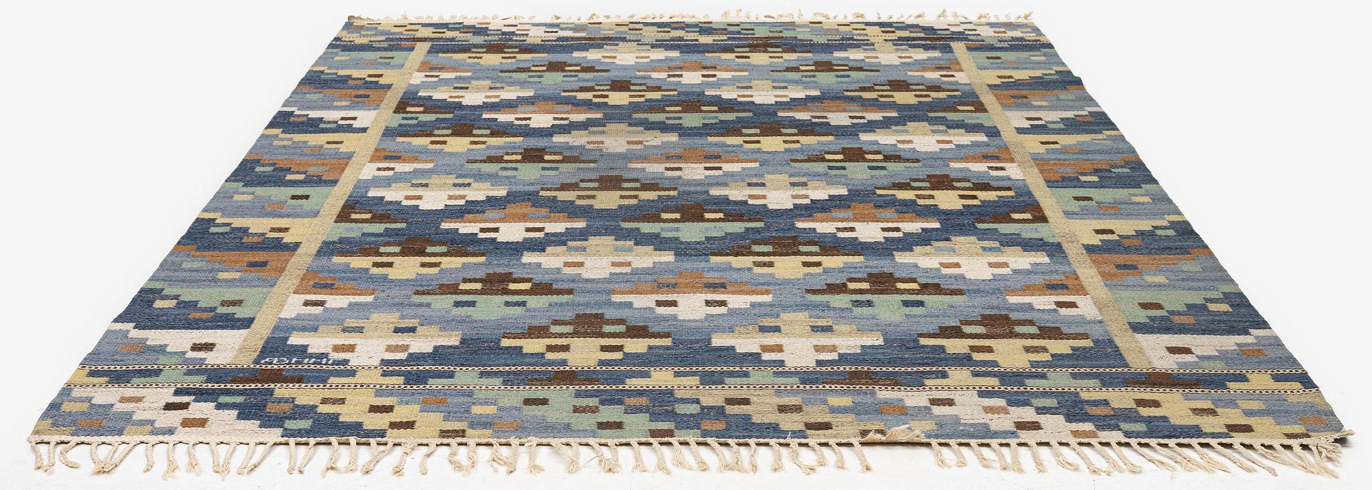Märta Måås-Fjetterström, a carpet, 'Blå natt och dag', flat weave, c. 300 x 192 cm, signed MMF.