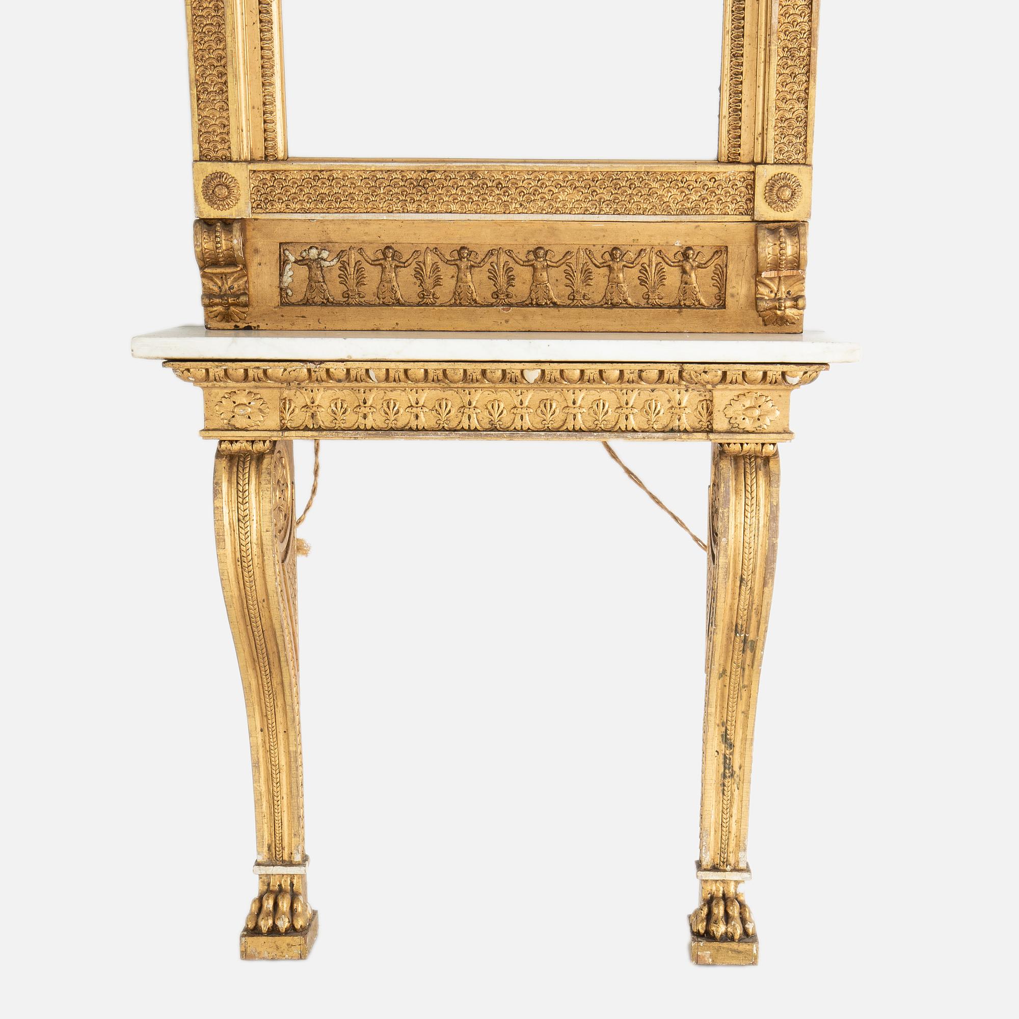 A Swedish Empire mirror and console table, early 19th century.