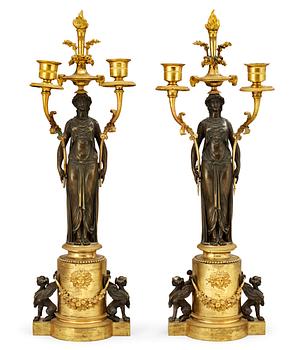 619. A pair of Louis XVI late 18th Century two-light candelabra.
