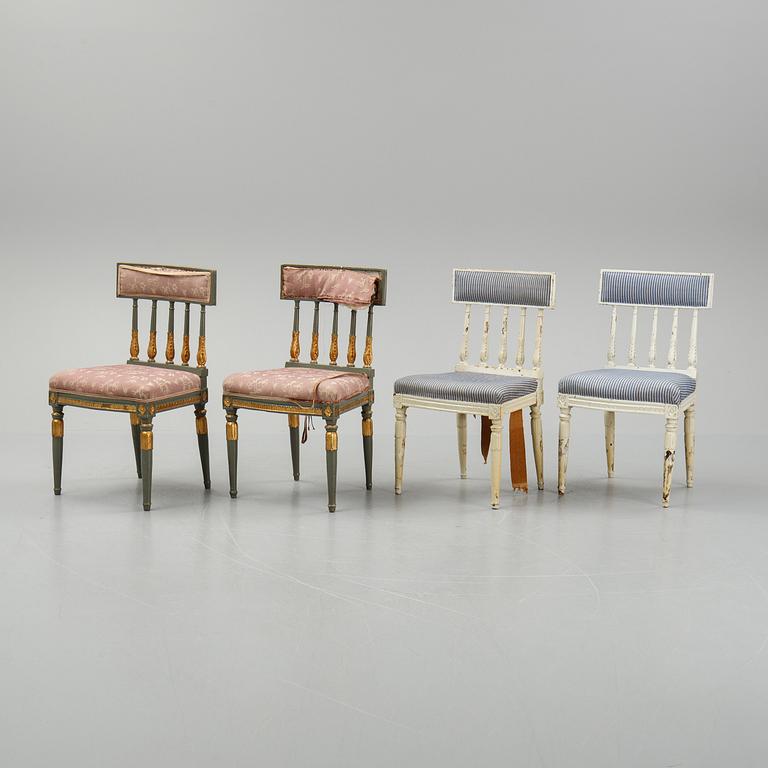 Stolar, 4 stycken (2+2), sengustavianska, tidigt 1800-tal.