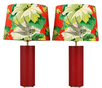 660. A pair of Josef Frank red leather and brass table lamps, model 2660, Svenskt Tenn.