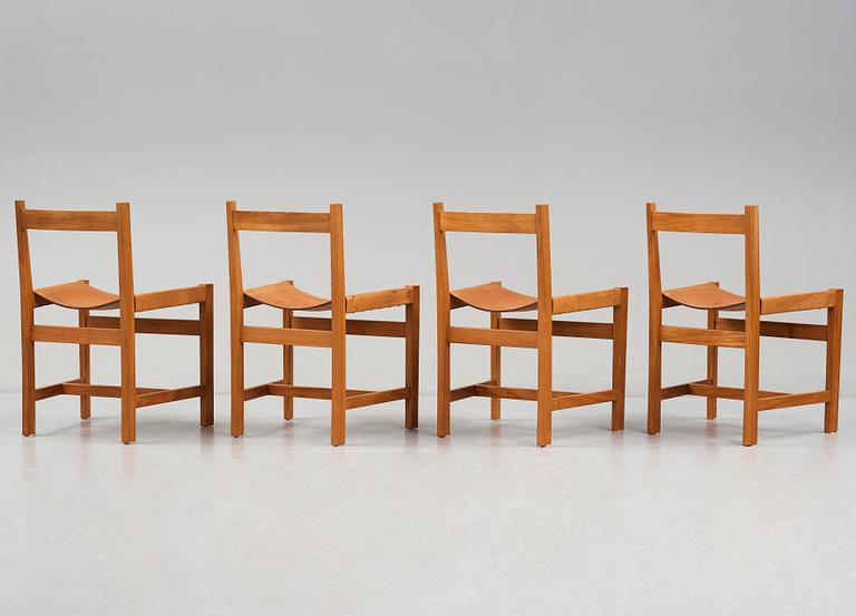 John Kandell, a set of 4 teak and natural leather chairs, probably executed by cabinetmaker Torsten Schollin, Sweden 1955.